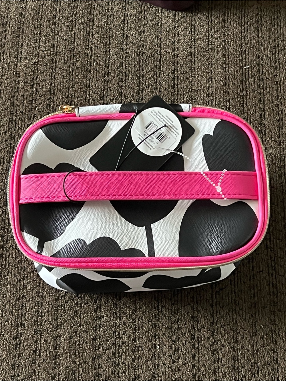 French Bull Floral Cosmetic Makeup Travel Case Black White Pink NWT